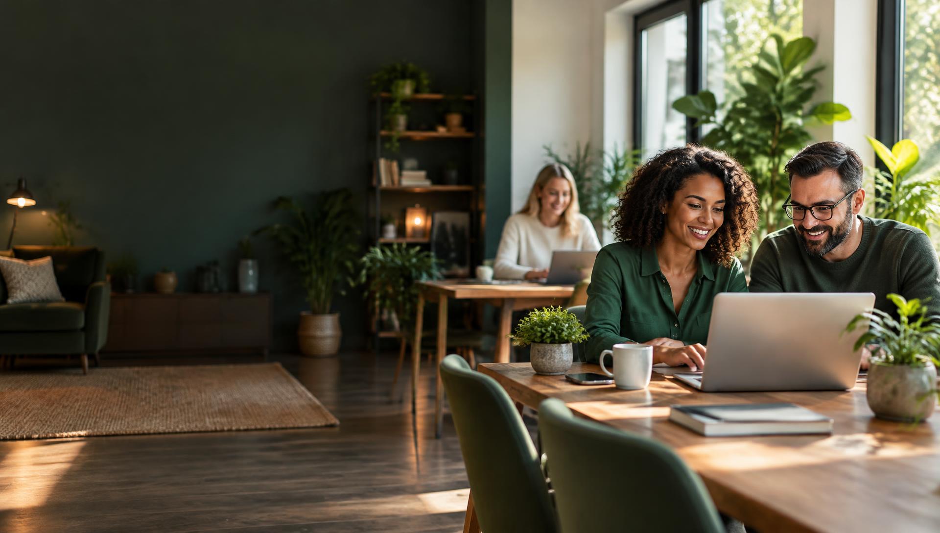 Entrepreneurs collaborating on their businesses from a home workspace